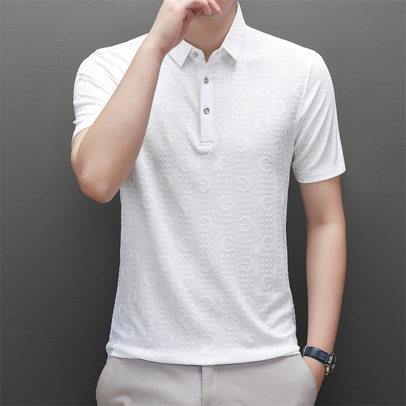 Polo collar fashionable casual short sleeved t-shirt personalized breathable half sleeved top Father's Day