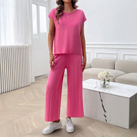 Spring and summer European and American women's clothing temperament casual solid color sweater set