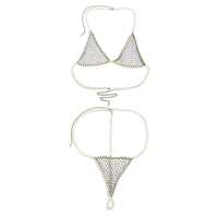 Women's sexy and simple imitation pearl woven chest chain set, new creative fishing net waist chain