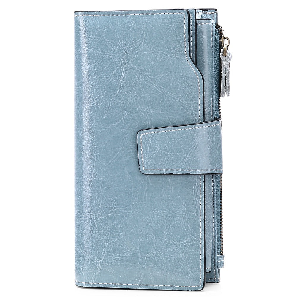 Genuine leather women's wallet long oil wax cowhide women's multi card wallet