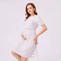 Pregnant women's polka dot round neck short sleeved nursing dress