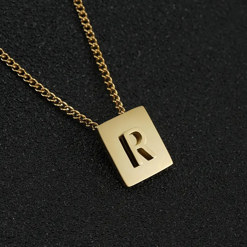 Stainless steel square letter necklace design titanium steel 26 letter necklace for women