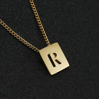Stainless steel square letter necklace design titanium steel 26 letter necklace for women