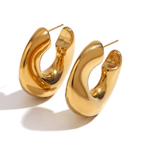 Irregular streamlined round earrings, stainless steel gold earrings, female