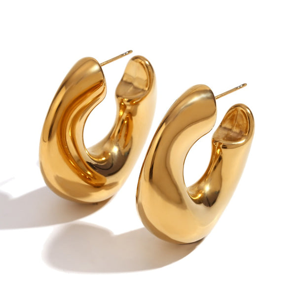 Irregular streamlined round earrings, stainless steel gold earrings, female
