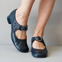 Low heel buckle and shallow cut single shoe for women