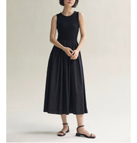 Slim fit sleeveless vest dress, knitted patchwork long skirt for women