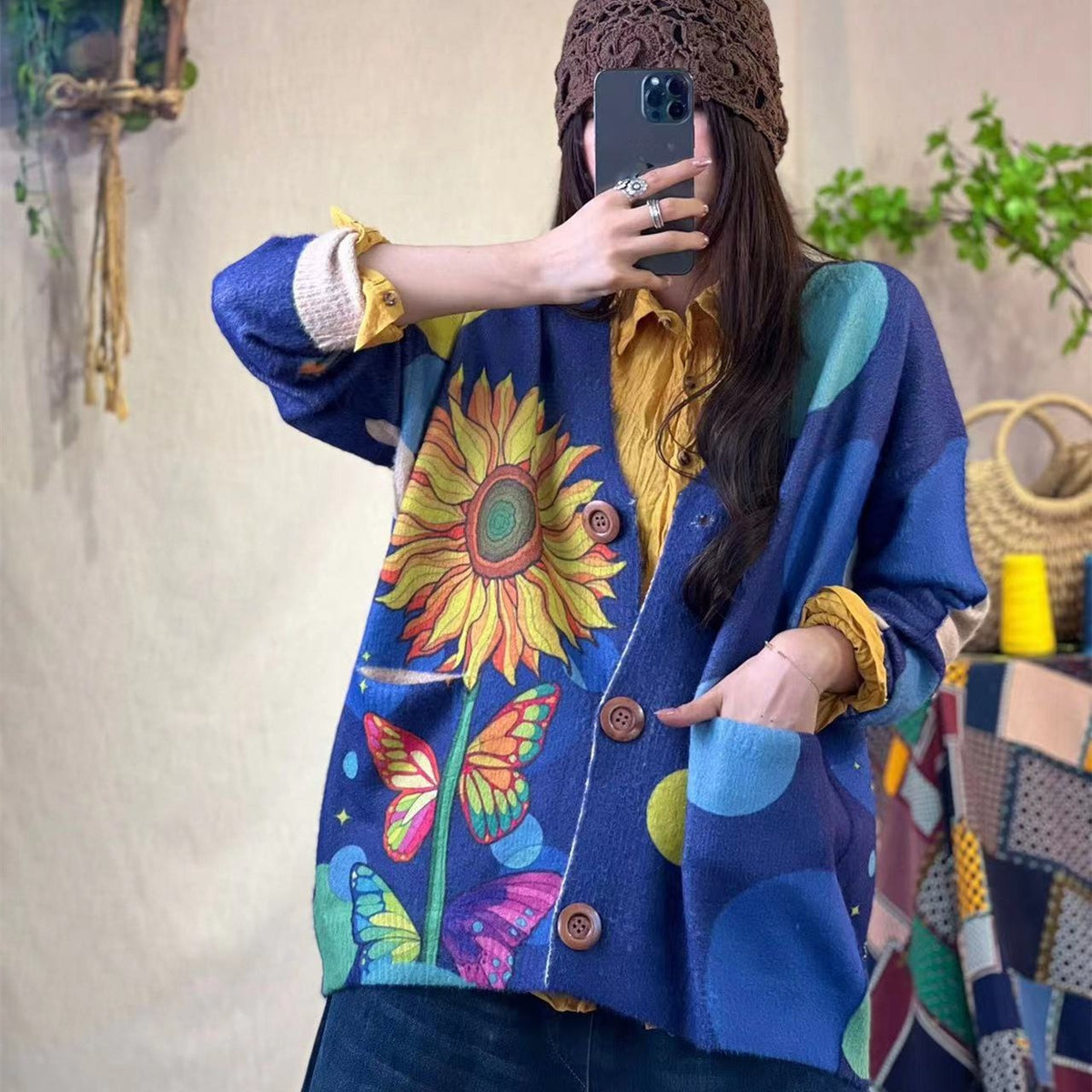 V-neck mink velvet knitted sweater for women, loose Korean casual sweater for women, cardigan