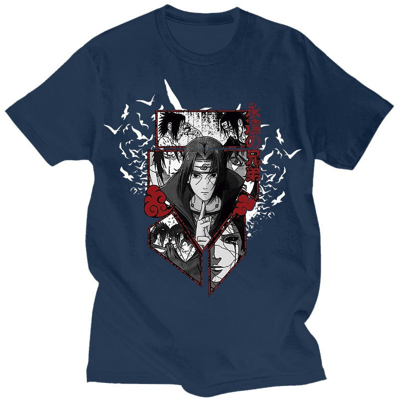 Japanese anime Naruto Uchiha Itachi print summer cotton handsome European men's short sleeved personalized T-shirt