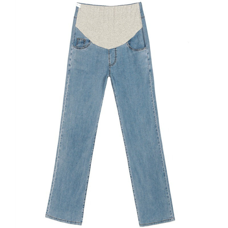 Pregnant women's denim wide leg floor mop soft underbelly pants plus size
