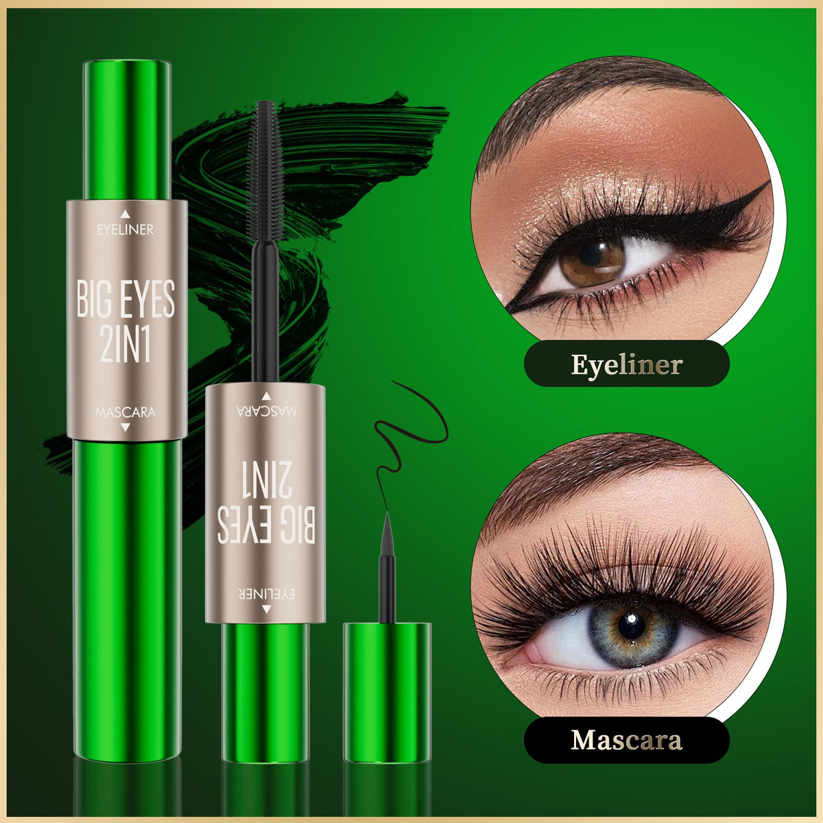 2-in-1 long and thick double-ended mascara, natural and smooth, no smudge cross-border makeup eyeliner