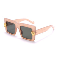 New Wide Flat Top Sunglasses Classic Versatile Retro Diamond-studded Metal Leopard Head Trend Sunglasses