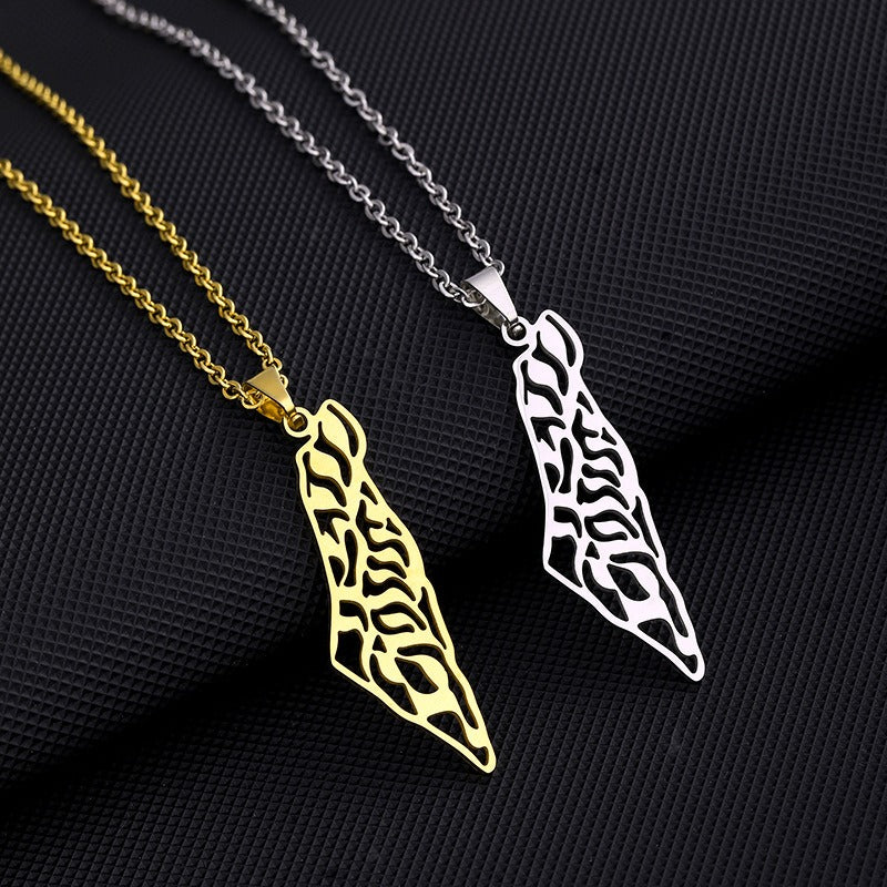 Israel and Palestine Map Pendant Necklace Universal Geometric Shape for Men and Women