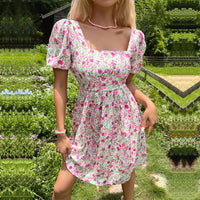 New European and American summer women's dress with a square neckline and floral patterns
