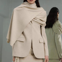 Scarf collar suit for autumn and winter, new variety of wearing methods, versatile and slimming design, casual jacket