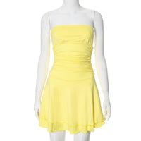 New Fashion Slim Fit High Waist Pleated Skirt Solid Color Bra Dress