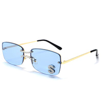 New Hong Kong Style Square Fashion Double Nose Bridge Frameless Metal Sunglasses Hip-Hop Style Ocean Piece Letter S Diamond Sunglasses