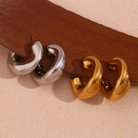 Irregular streamlined round earrings, stainless steel gold earrings, female