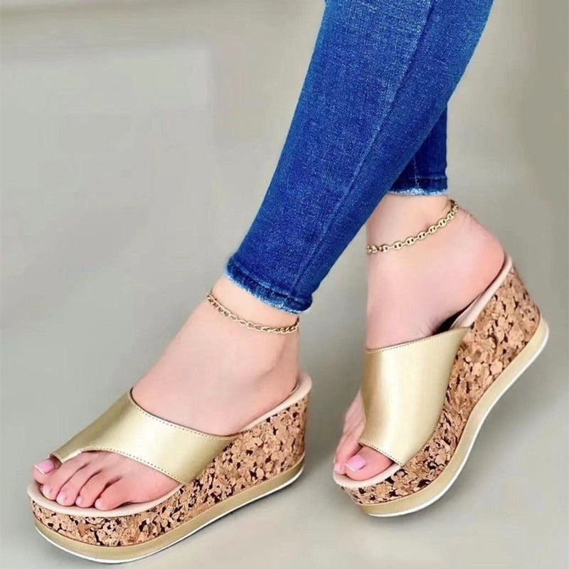 AliExpress independent website for foreign trade thick soled slippers, high heels, sponge cake soles, round toe casual toe cover