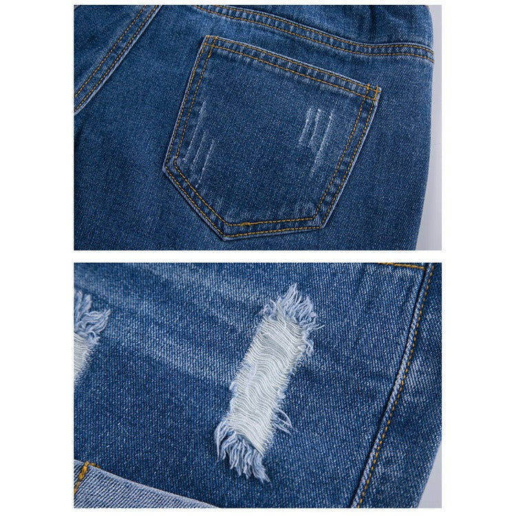 Summer Pregnant Women's Denim Shorts with Fashionable Flap and Shoulder Support, Comfortable and Breathable Pregnant Women's Wea