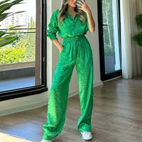 Long sleeved loose leopard print spring fashionable casual women's clothing set