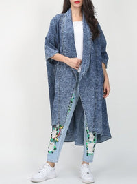 Cardigan denim trench coat for women's fashion lapel bat sleeve loose jacket for women's fashion