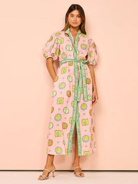 Personalized graffiti lantern sleeve cardigan casual printed shirt for women