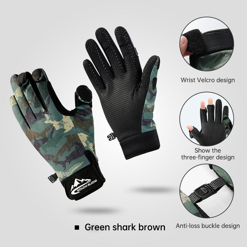 Outdoor Luya fishing gloves male dew three-finger non-slip plus velvet warm windproof riding cold-proof fishing gloves.