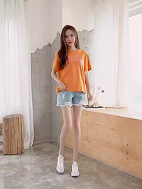 Pregnant women's denim shorts with torn holes on the outside in summer, casual and thin summer pants with wide legs and belly support for early pregnancy