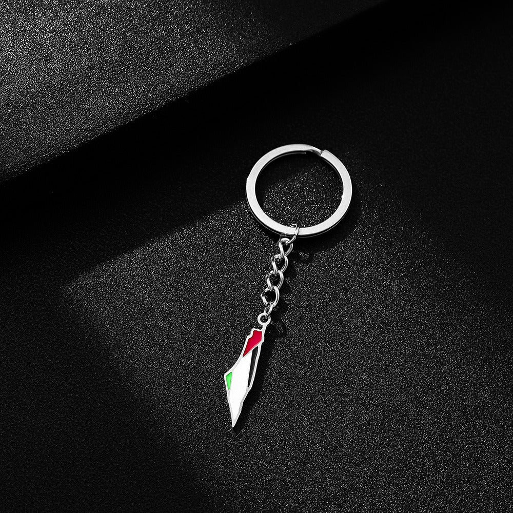 Palestine Israel Map Flag Keychain Accessories Decoration Men's and Women's Ethnic Style Versatile Stainless Steel Accessories