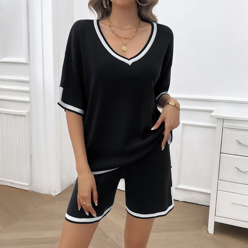 Spring/Summer Women's Casual Loose V-neck Sweater Set