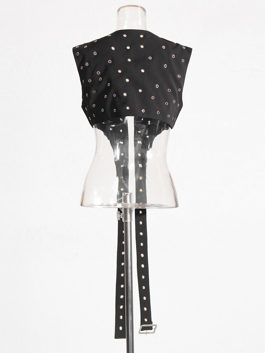 Vest Fashion Versatile Lace up Handmade Rivet Sleeveless Tank Top for Women