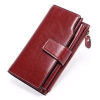 Genuine leather women's wallet long oil wax cowhide women's multi card wallet