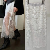Fashionable and westernized heavy industry half skirt, versatile floral gauze skirt