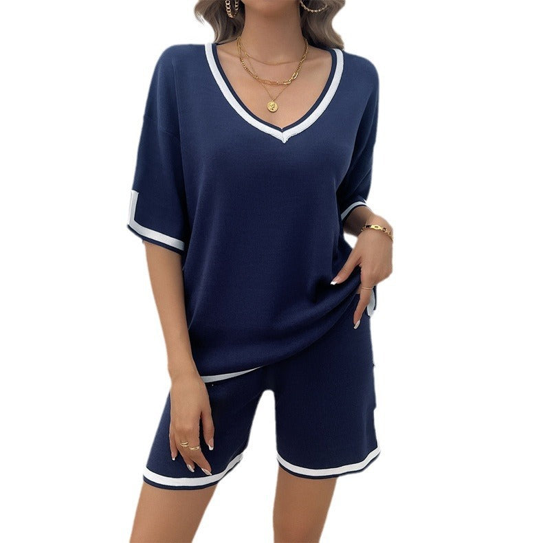 Spring/Summer Women's Casual Loose V-neck Sweater Set