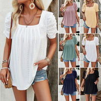 Spring/Summer Casual Solid Color Square Neck Shirt Top
