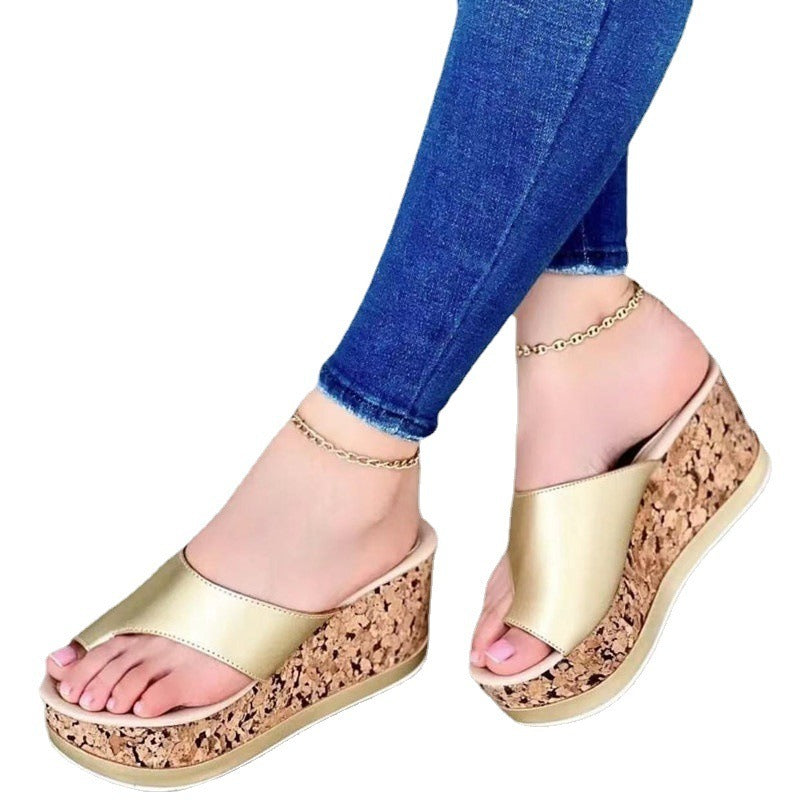 AliExpress independent website for foreign trade thick soled slippers, high heels, sponge cake soles, round toe casual toe cover