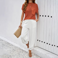 Women's Spring/Summer Elegance Casual Solid Color Woolen Knitted Pants Set