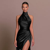 Hanging neck sleeveless slimming fit formal dress long dress