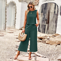 طقم أزياء، مزاج نسائي صيفي، بلوزة بدون أكمام، بنطال قصير، طقم مكون من قطعتين 