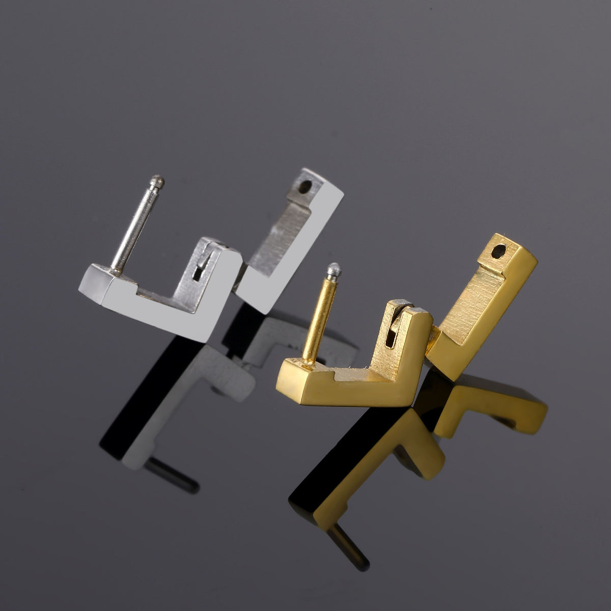 Square earrings with simple geometric smooth surface and titanium steel buckle