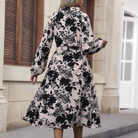 Spring and autumn fashion European and American temperament women's printed standing collar long sleeved dress