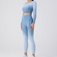 Seamless Knitted Tight Fitness Pants Running Fast Dry Sports Long Sleeve Gradual Change Yoga Suit