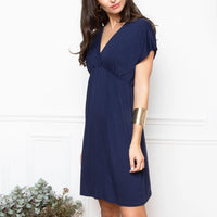Pregnant women's dress with deep V-neck and short sleeved nursing dress