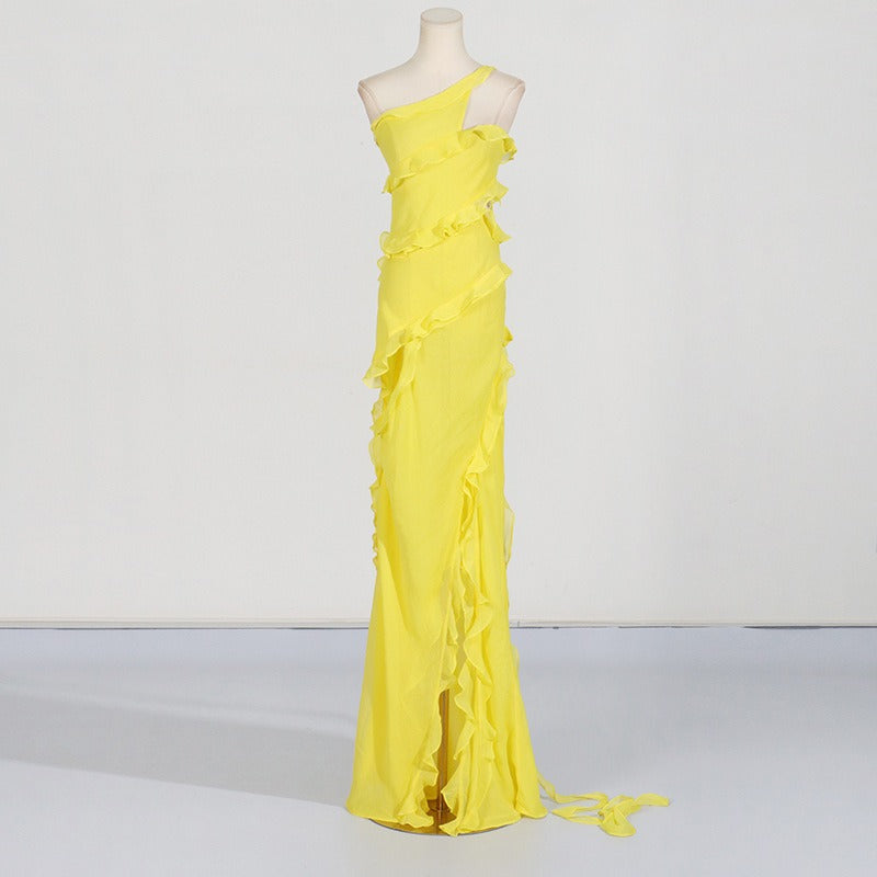 Elegant style one shoulder dress long skirt