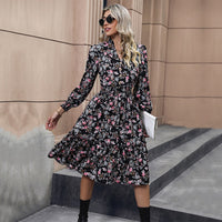 Spring and Autumn Popular Multi Color European and American Women's Long Sleeve Floral Dress