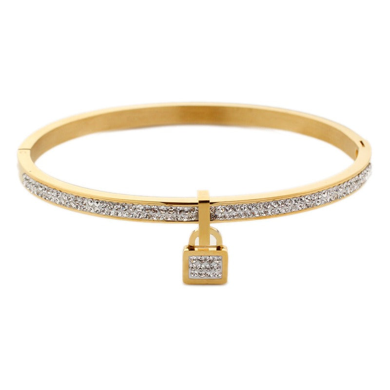 Super Flash Full Diamond Lock Head Concealed Buckle Bracelet Mud Diamond Small Square Lock Bracelet Jewelry