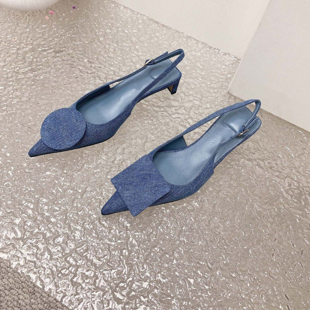 Small and minimalist pointed bow women's high heels, slim heels, runway sandals