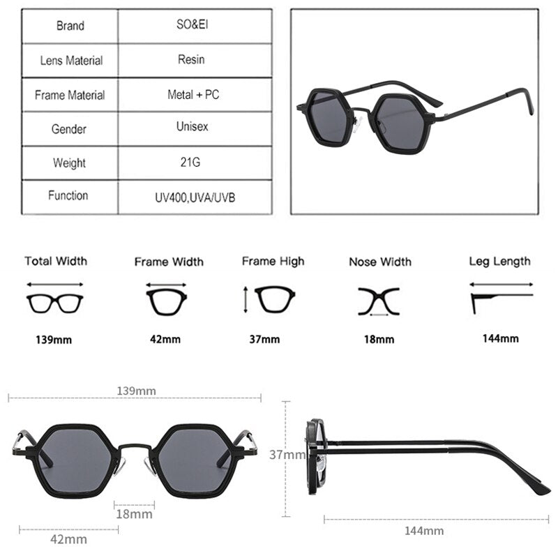 Punk Hip-Hop New Sunglasses Personality Small Frame Polygonal Metal Mixed Men And Women Fashion Sunglasses