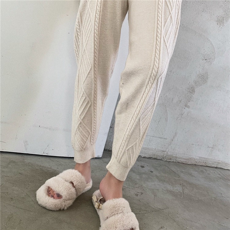 Knitted women's pants New Harun pants Elastic waist casual Fried Dough Twists small leg radish pants for women